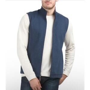 Age Of Wisdom‎ Blue Brown Reversible Full Zip Mock Neck Soft Knit Vest Size L